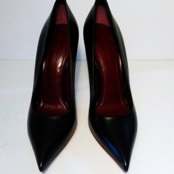 CÉLINE NEW 7.5 BLACK POINTED TOE LEATHER HEELS w BOX pumps womens - Picture 5 of 16